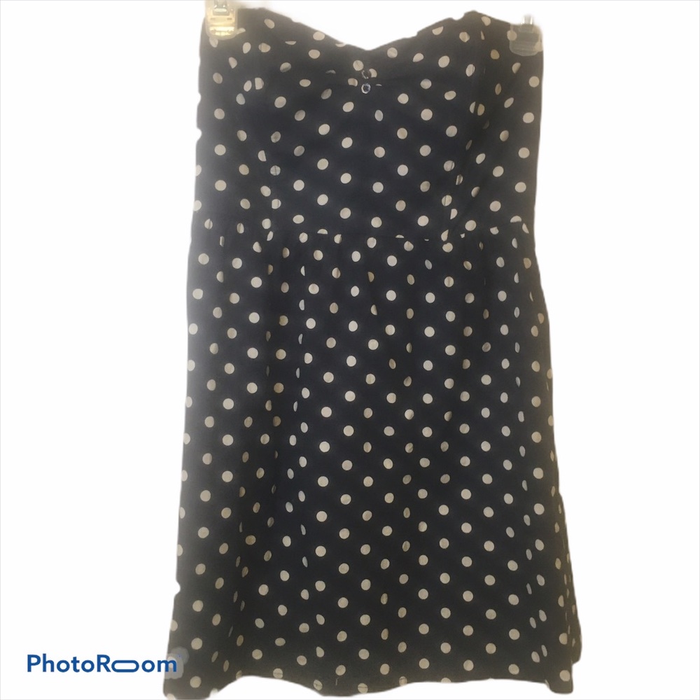 Xhilaration Navy Strapless Polka Dot Dress Med